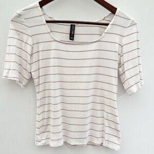 Colori White And Pink Stripped 3/4 Sleeves Top Size Small